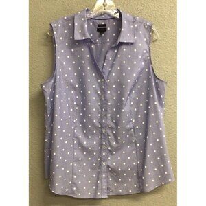 Talbots Top Womens Sz 18 Blue White Sleeveless Button Up Non Iron Polka Dot